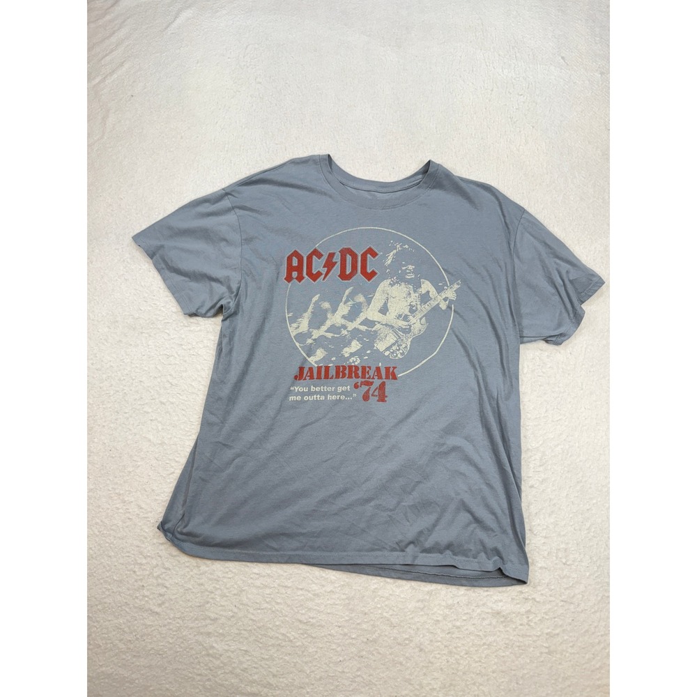 AC/DC Jailbreak 74 Graphic T-Shirt Mens XL Blue Gray Hybrid Apparel Rock Band